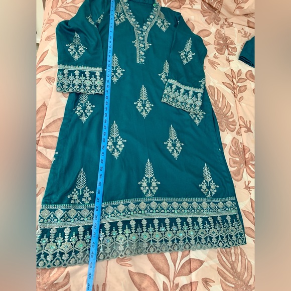 M. BASICS By MARIA. B. Elegant Teal Embroidered Suit - Picture 16 of 16